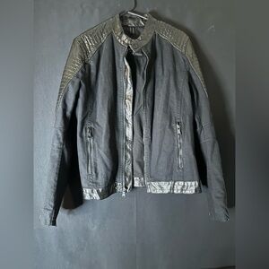 Express Black Bomber Jacket with Leather Accents